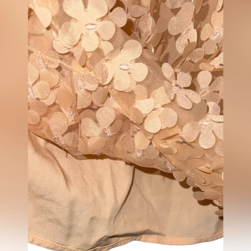 Anthropologie 3D Floral Appliqué Mini Dress L Boho Wedding Guest Garden Party - Picture 6 of 12